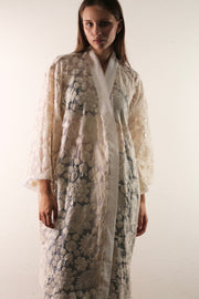 WHITE CREAM LACE FLOWER KIMONO - sustainably made MOMO NEW YORK sustainable clothing, kimono slow fashion