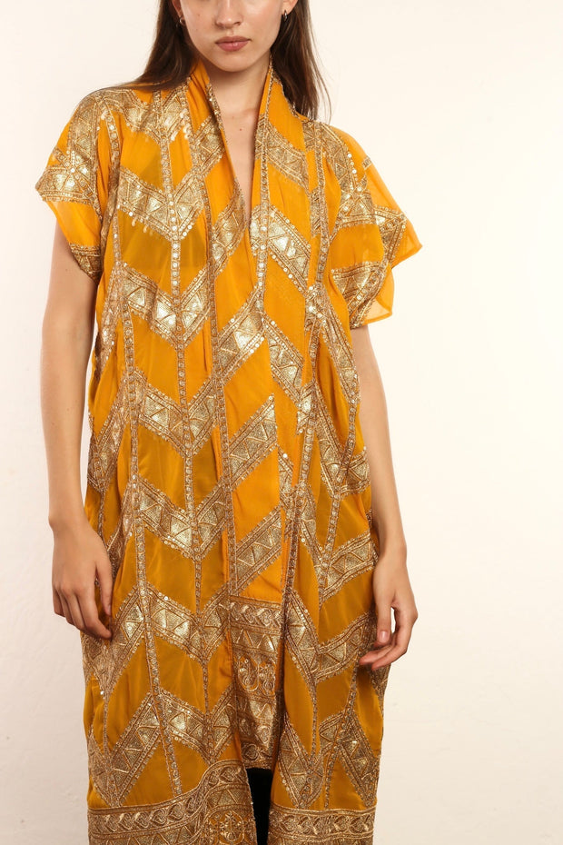 YELLOW GOLDEN SILK KIMONO UTE - sustainably made MOMO NEW YORK sustainable clothing, kimono slow fashion