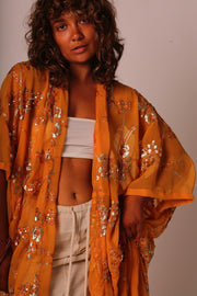 YELLOW ORANGE KIMONO LYSA - sustainably made MOMO NEW YORK sustainable clothing, Kimono slow fashion