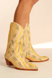 YELLOW WESTERN SEQUIN EMBROIDERED BOOTS SILK MADELAIN - sustainably made MOMO NEW YORK sustainable clothing, boots slow fashion